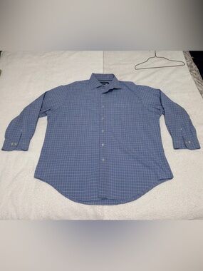 Ralph Lauren Men's Dress Shirt Blue Plaid Neck 17 Sleeve 32/33 Button Down